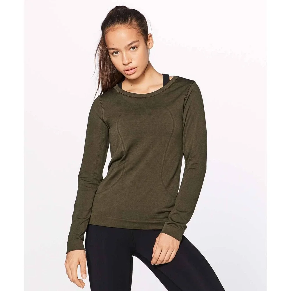 Lululemon Womens Swiftly Relaxed Long Sleeve Size 10 Dark Olive Activewear
